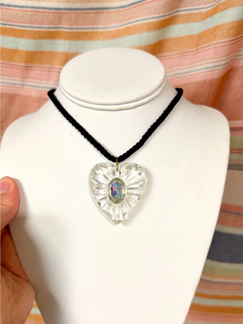 Avon Clear Heart Crystal Pendant on Black Cord